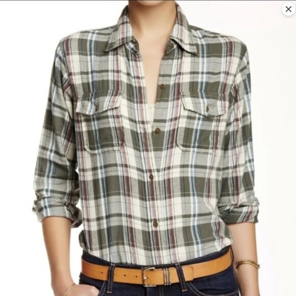Current/Elliott | Green Plaid Flannel Button Up Shirt - Picture 1 of 8